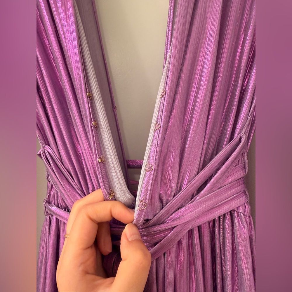 NWOT BRONX AND BANCO Zoe Metallic Blouson-Sleeve Elegant Purple Evening Gown - Picture 8 of 13